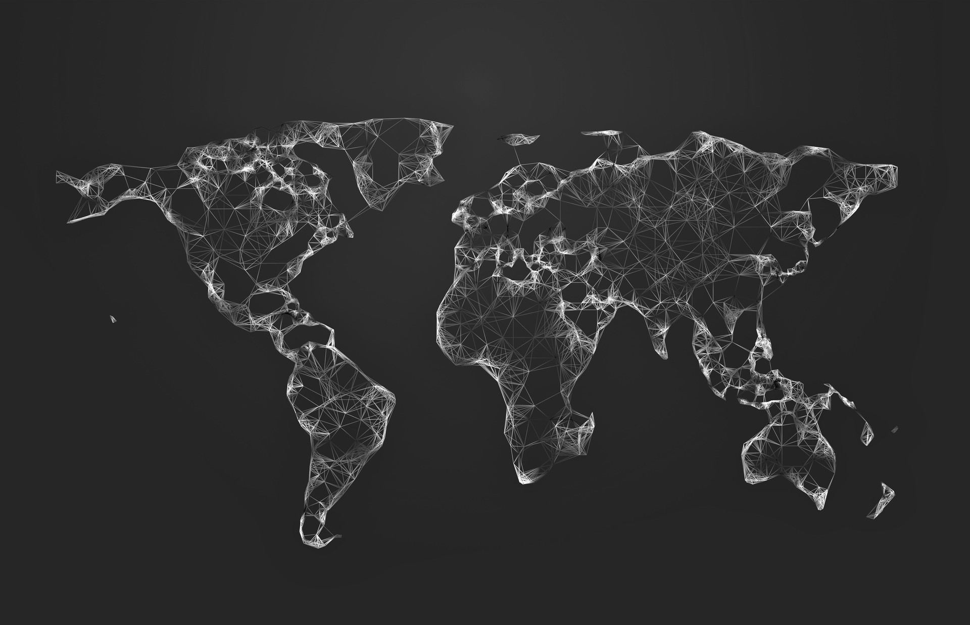 World map low poly on dark background.