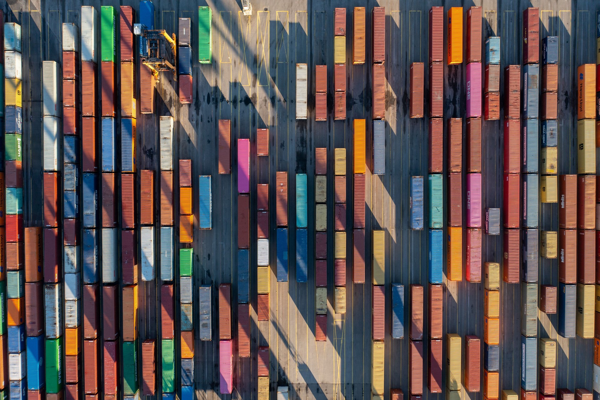 Aerial Top Down View of Multicolored Containers